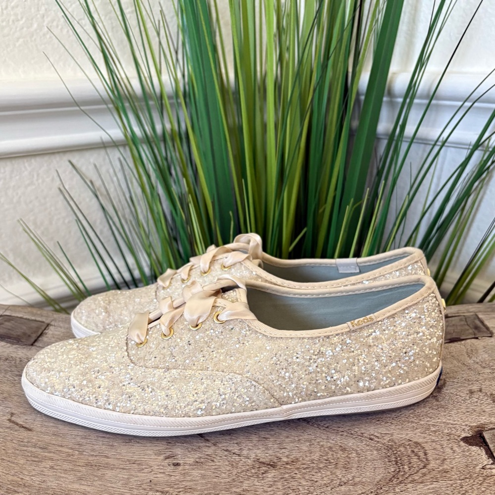 Keds Women's Glitter Lace-Up Sneakers in Champagne